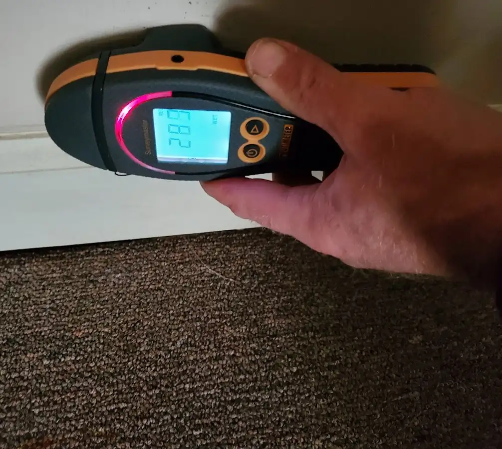 Moisture detection at baseboard during Storm Damage Restoration in Effingham